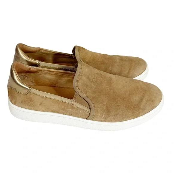 UGG Cas Slip-on Sneakers Women's 7.5 Brown Suede with Metallic gold Leather Heel - Picture 5 of 9